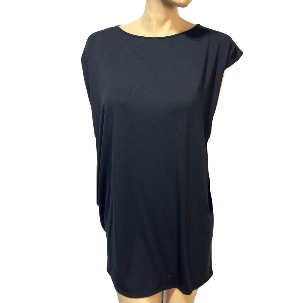 Eileen Fisher Black Tunic Top Asymmetrical Sleeve Women's Size XS Oversized